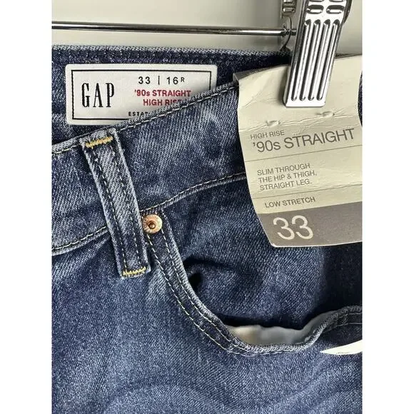 NWT Gap High Rise Cuffed '90s Slim Straight Jeans Blue Denim Plus Size 33 16 - Picture 6 of 12